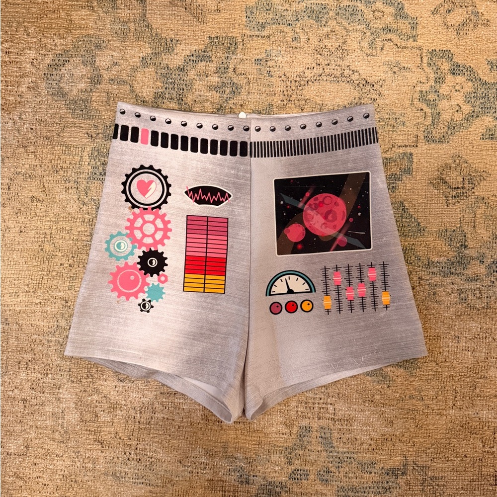 Wildfox RARE Sample Only! High Waist Robotic Graphic Print Shorts Super Stretch